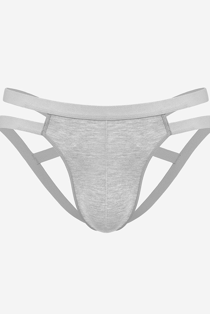 Men's thong-style jockstrap with 3D pouch, heather gray