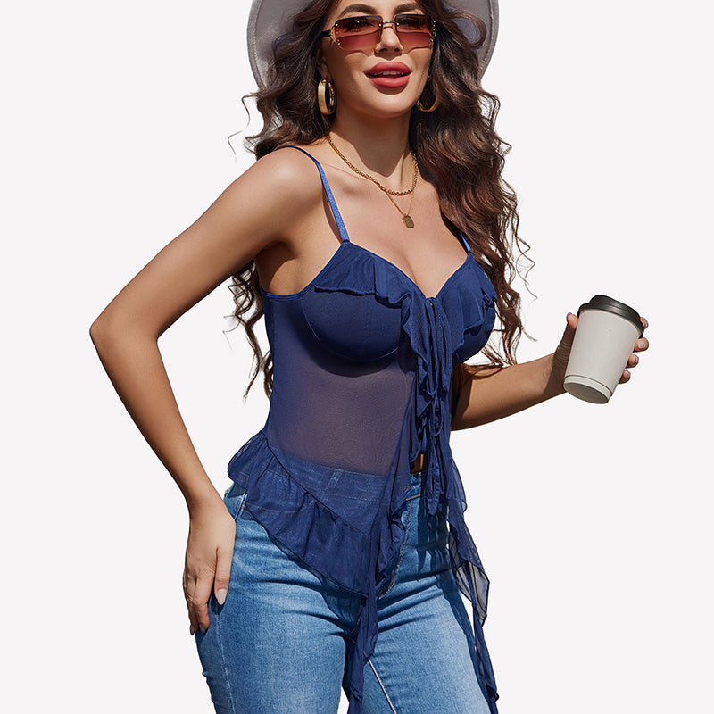 Mesh Bralette Spaghetti Strap Y2K Camisole Top