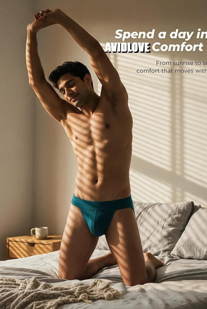 Teal men's jockstrap with wide waistband and open back, contoured pouch