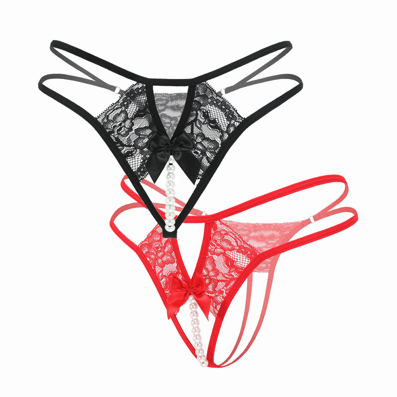 Pearl G-String Lace Thong with Bow