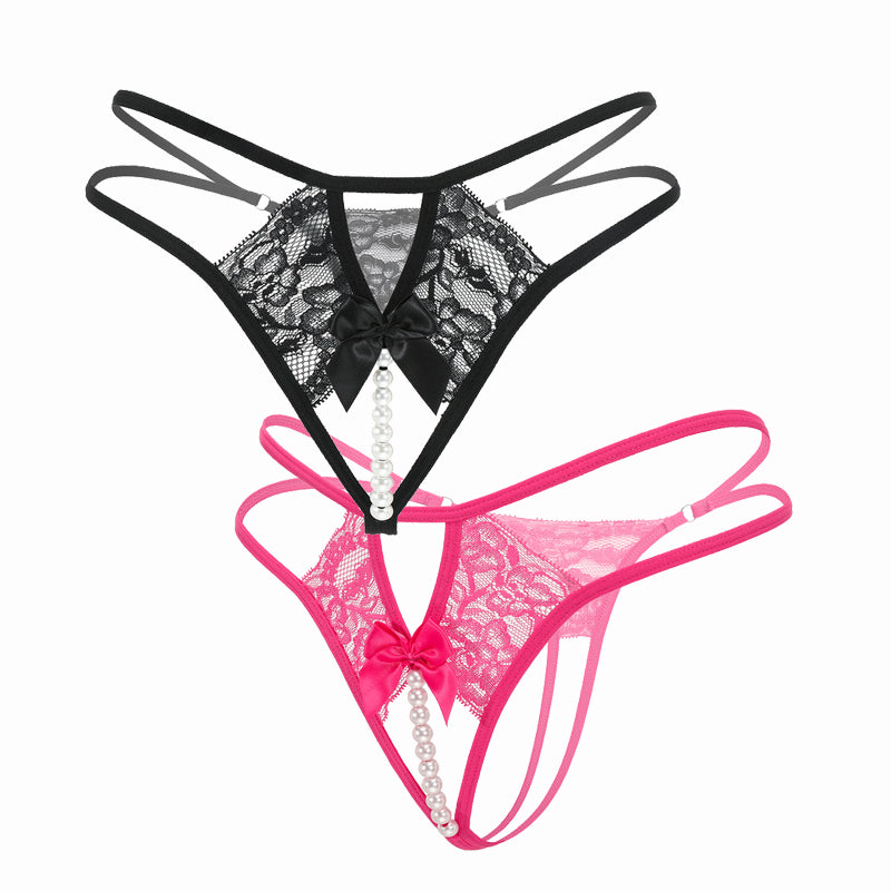 Pearl G-String Lace Thong with Bow