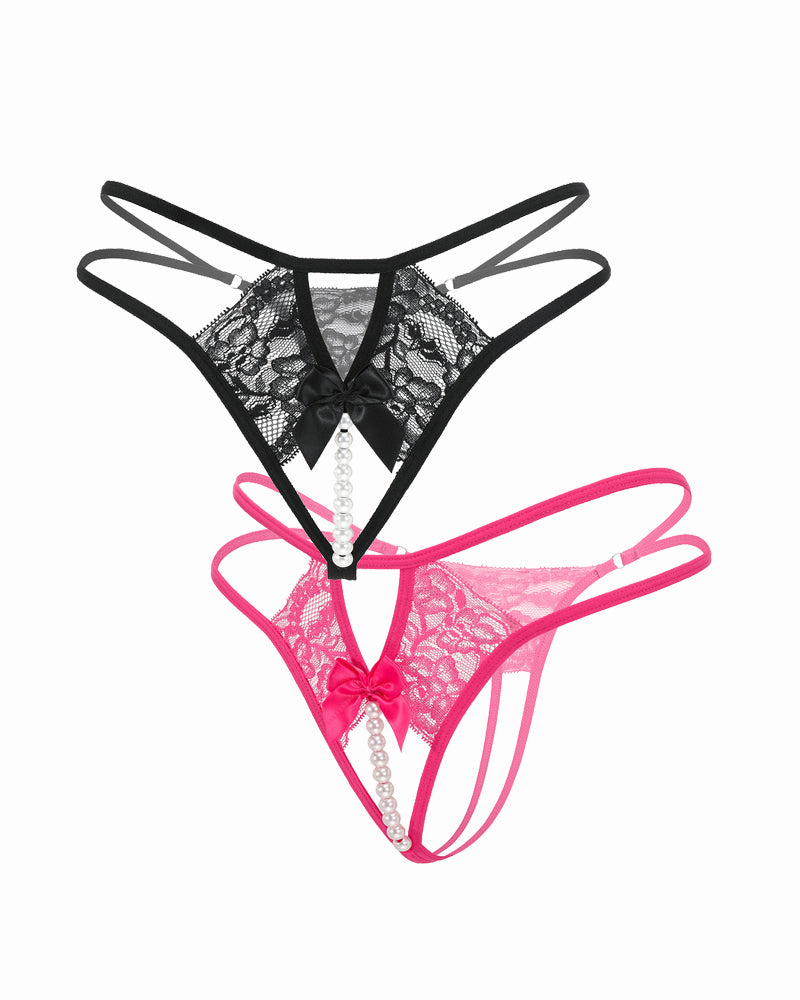 Pearl G-String Lace Thong with Bow