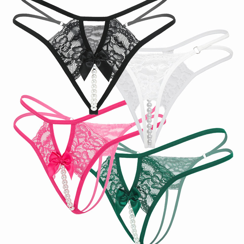 Pearl G-String Lace Thong with Bow