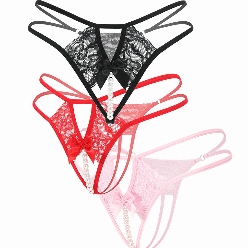 Pearl G-String Lace Thong with Bow