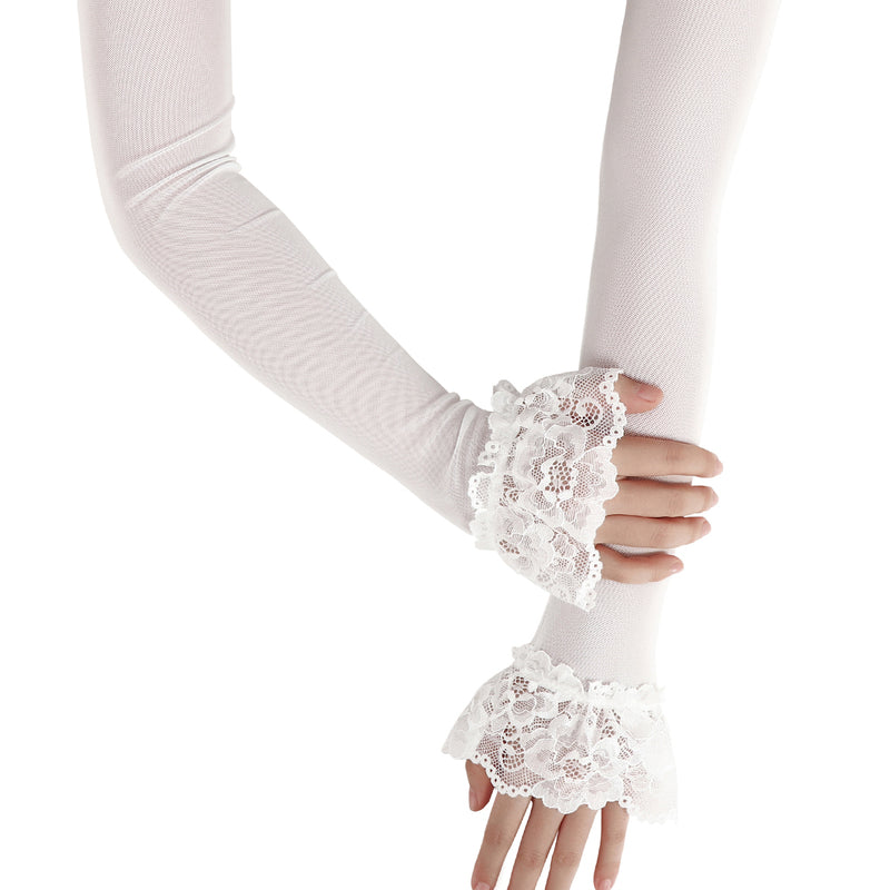 Long Fingerless Sheer Gloves with Ruffle Lace Cuffs