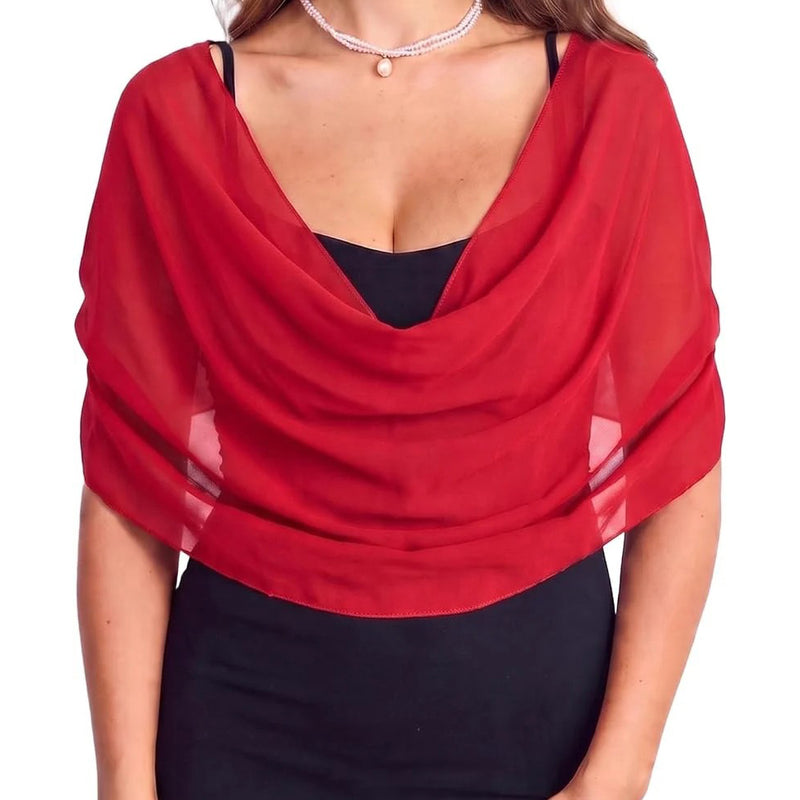 Sheer chiffon shawl wrap cape poncho, red sheer drape