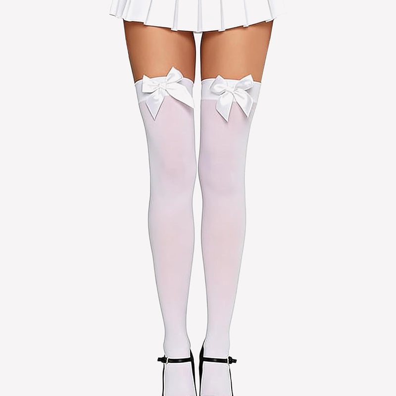 Satin Bow Thigh Highs Over Knee Long Stockings