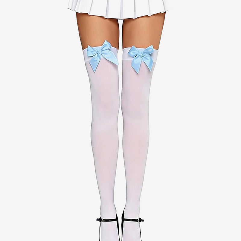 Satin Bow Thigh Highs Over Knee Long Stockings