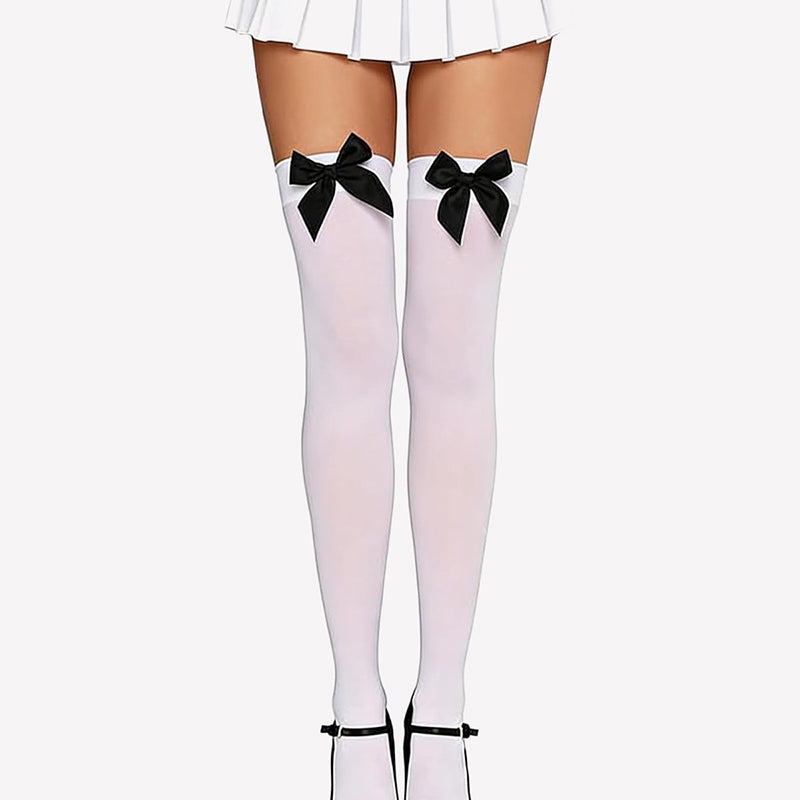 Satin Bow Thigh Highs Over Knee Long Stockings