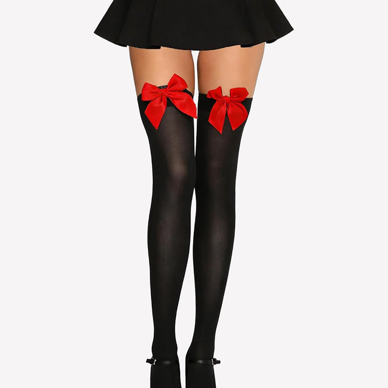 Satin Bow Thigh Highs Over Knee Long Stockings