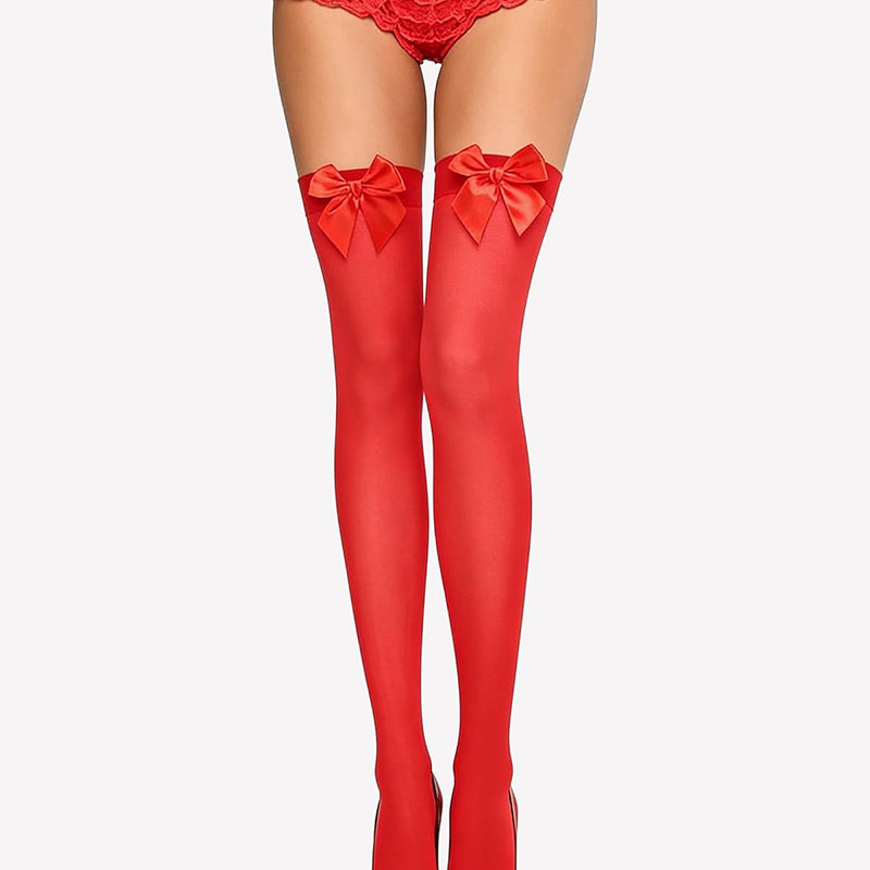 Satin Bow Thigh Highs Over Knee Long Stockings