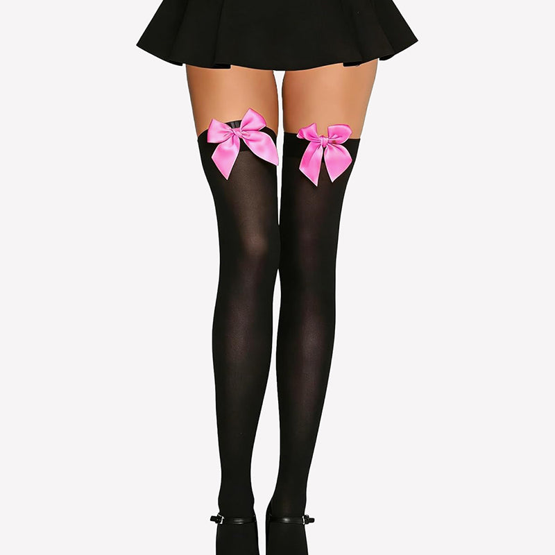 Satin Bow Thigh Highs Over Knee Long Stockings
