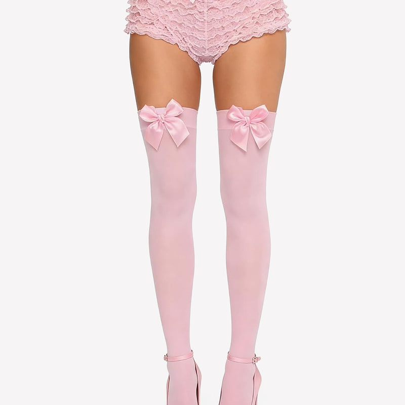 Satin Bow Thigh Highs Over Knee Long Stockings