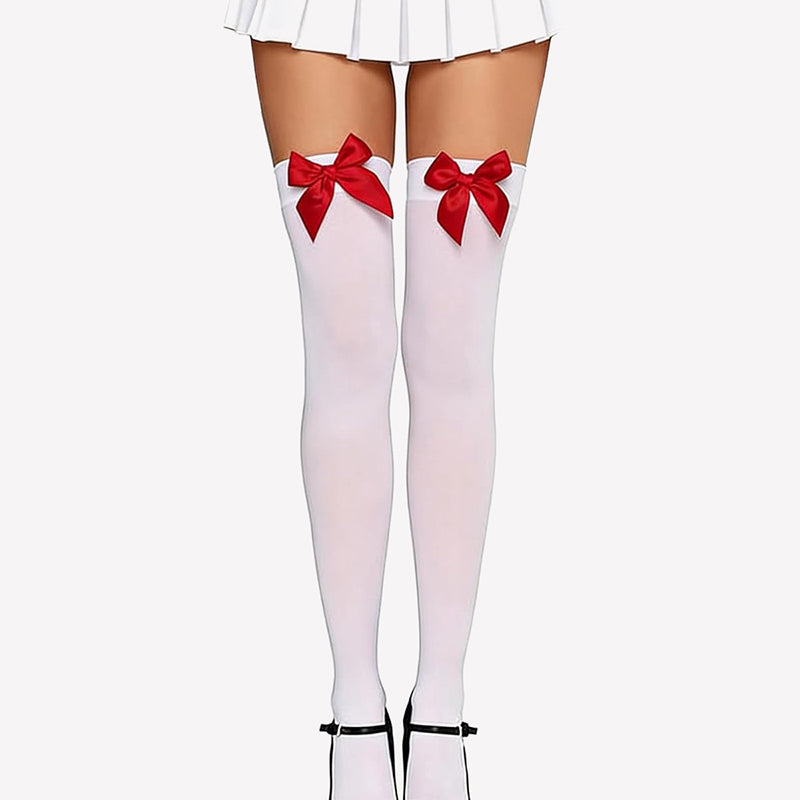 Satin Bow Thigh Highs Over Knee Long Stockings