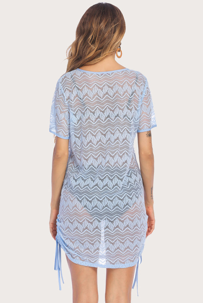 Light blue lace cover-up dress for swimwear with drawstring sides