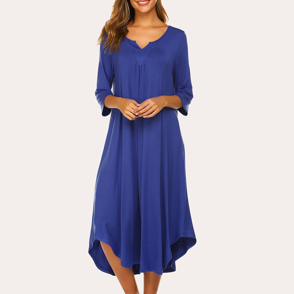 3/4 Sleeve Asymmetrical Hem Nightdress (US Only)