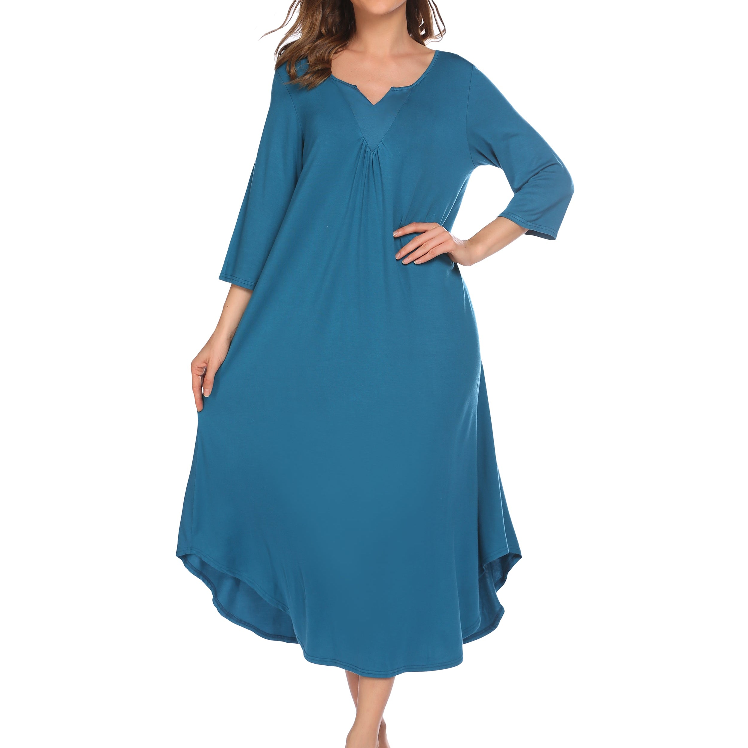 3/4 Sleeve Asymmetrical Hem Nightdress (US Only)