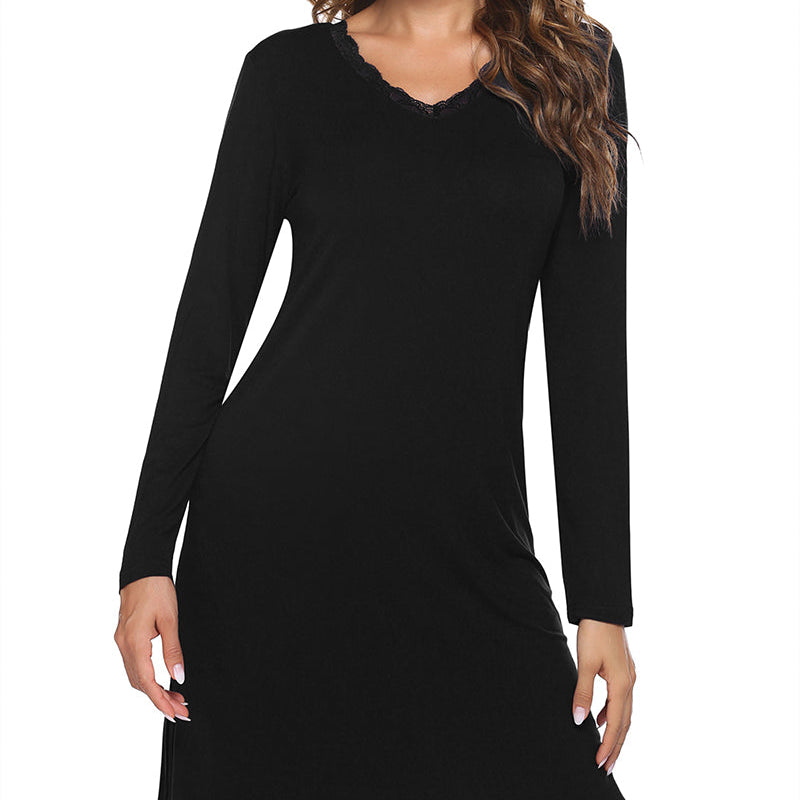 Long Sleeve Nightgowns Lace Night Dress (US Only)