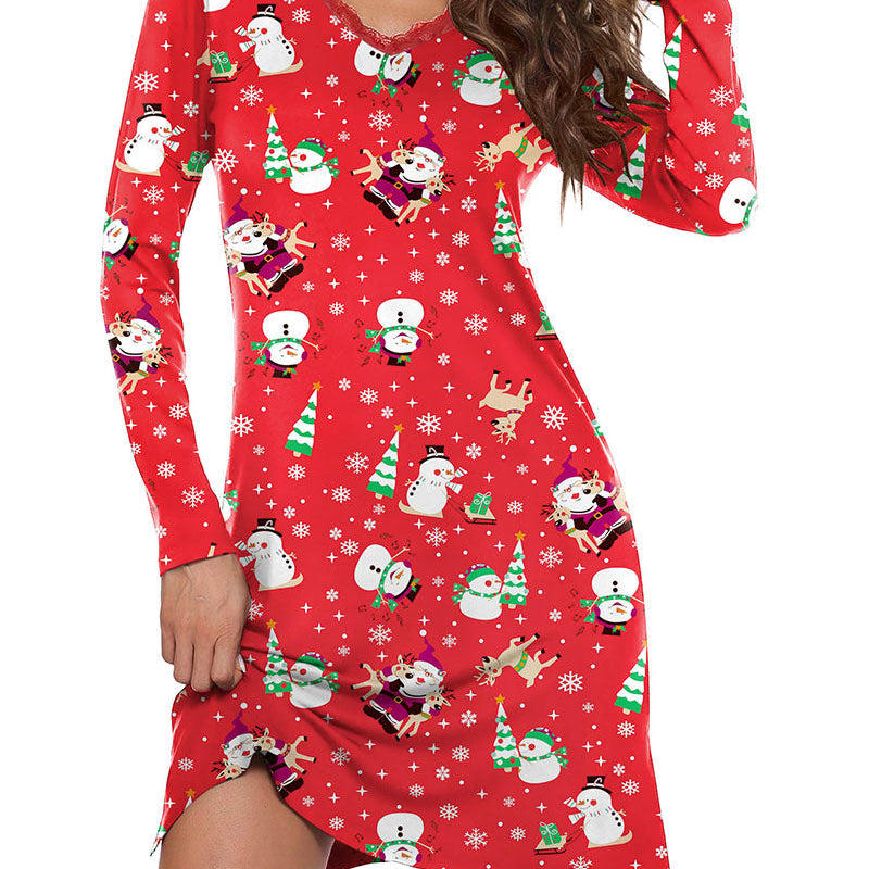 Long Sleeve Nightgowns Lace Night Dress (US Only)