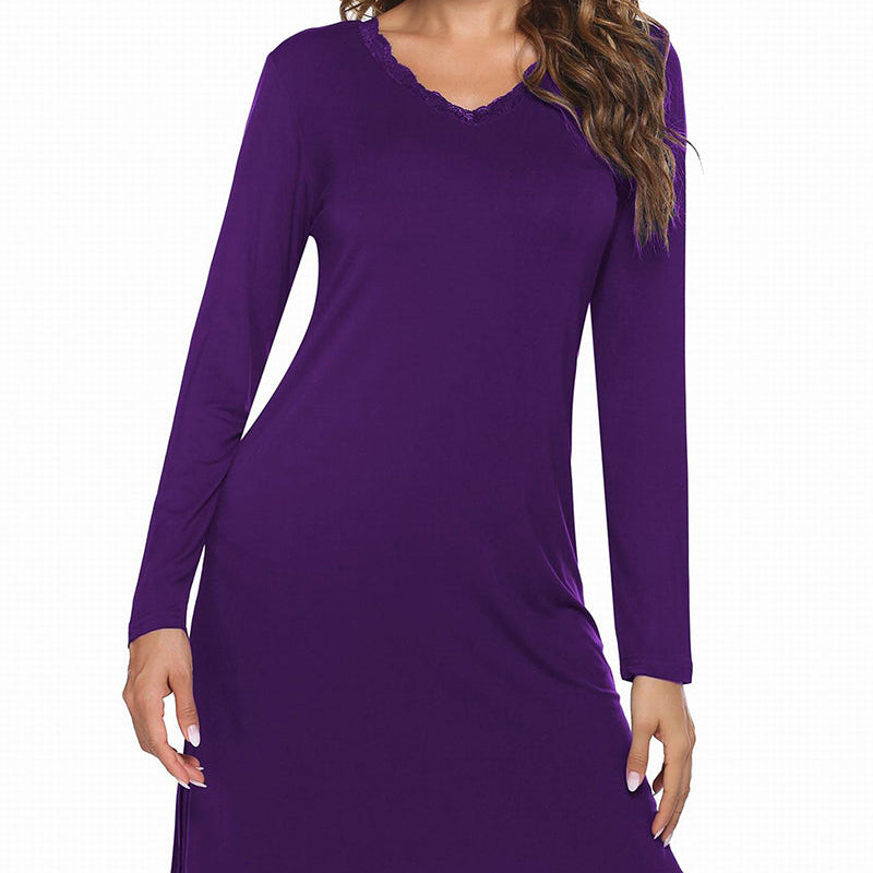 Long Sleeve Nightgowns Lace Night Dress (US Only)