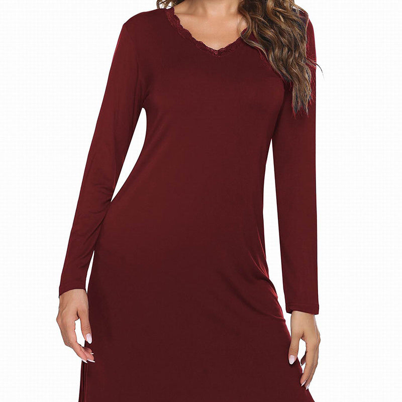 Long Sleeve Nightgowns Lace Night Dress (US Only)