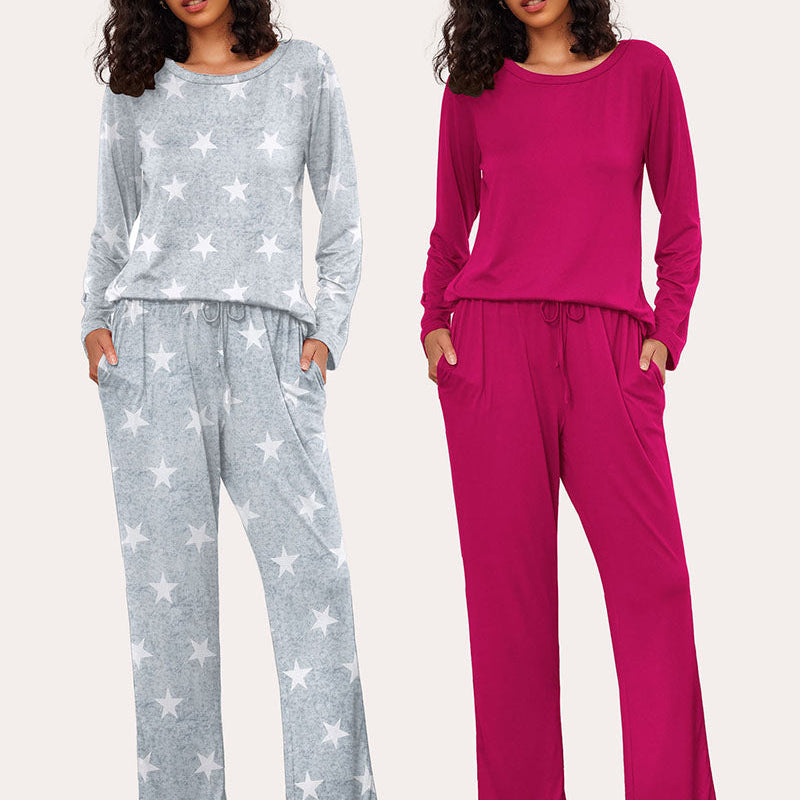 Ekouaer Women's Long Sleeve Pajama Set: Star print and solid color options
