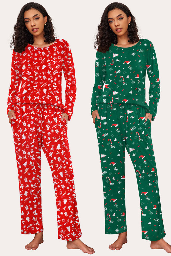Ekouaer Women's Christmas Pajama Set: Red & Green, Soft, Long Sleeve, Drawstring Pants