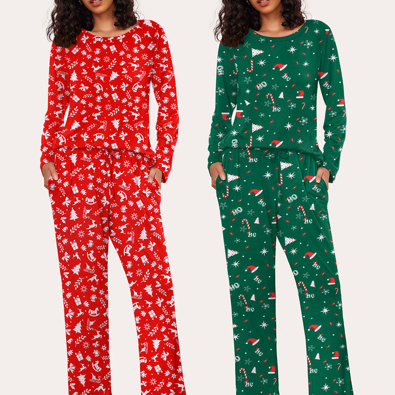 Ekouaer Women's Christmas Pajama Set: Red & Green, Soft, Long Sleeve, Drawstring Pants