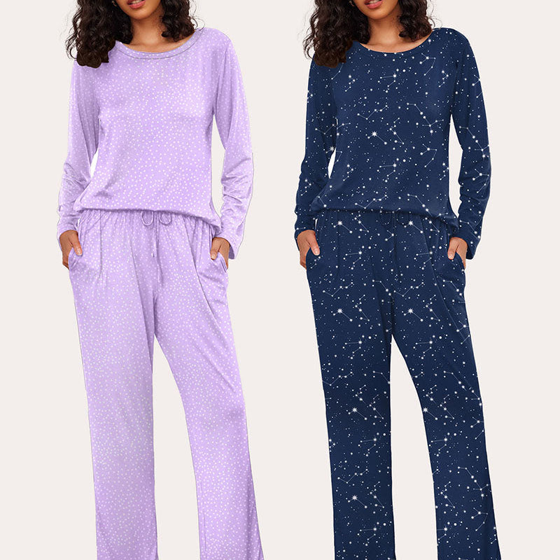 Ekouaer Women's 2-Pack Pajama Set: Soft, star print and constellation print long sleeve sets