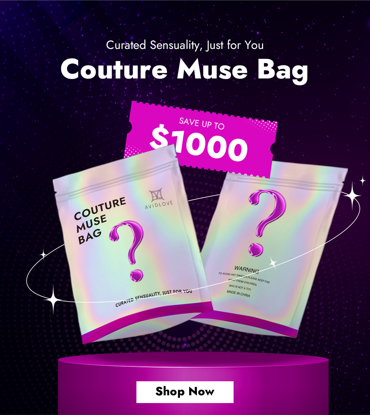 Avidlove Couture Muse Bag promotion, featuring two mystery bags, save up to $1000, Shop Now