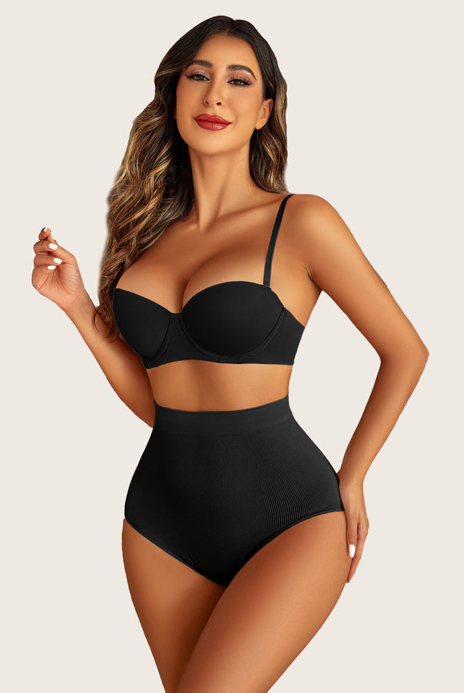 Avidlove black high-waist tummy control set, strapless bra and shapewear panties, seamless