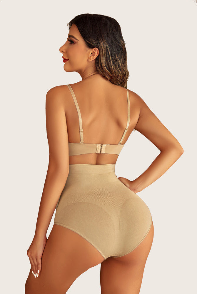 Beige Avidlove shapewear set: high-waist tummy control panties & bra, seamless design, smooth fit.