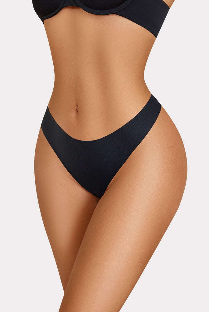Black seamless thong briefs, breathable and comfortable, low-rise fit for no-show wear