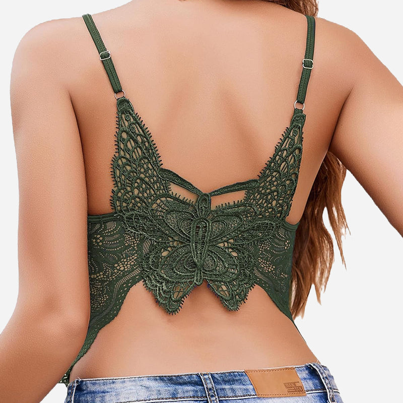 Avidlove dark green lace butterfly back tank top, showcasing a stylish design