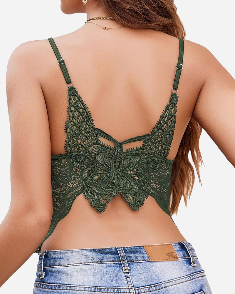 Avidlove dark green lace butterfly back tank top, showcasing a stylish design