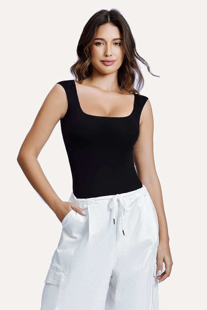 Avidlove Black square neck bodysuit shapewear, double-lined fabric for smooth fit, body curves