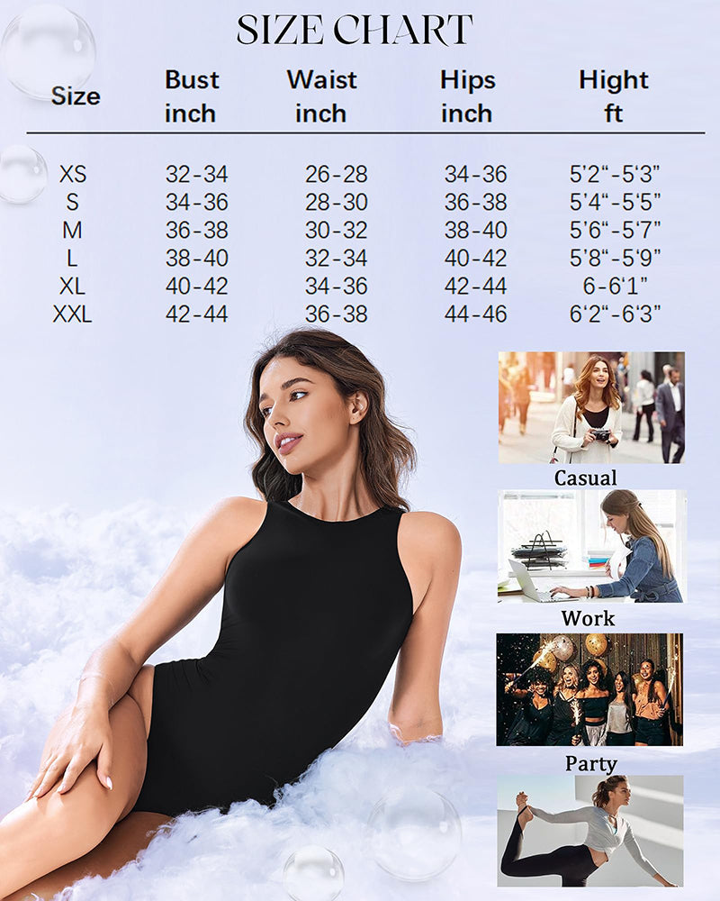 Avidlove Black Bodysuit Size Chart: XS-XXL, Comfortable Shapewear for Casual, Work, Party