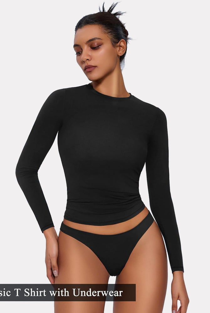 Black Y2K long sleeve top and underwear set, lightweight, double layered, perfect for loungewear
