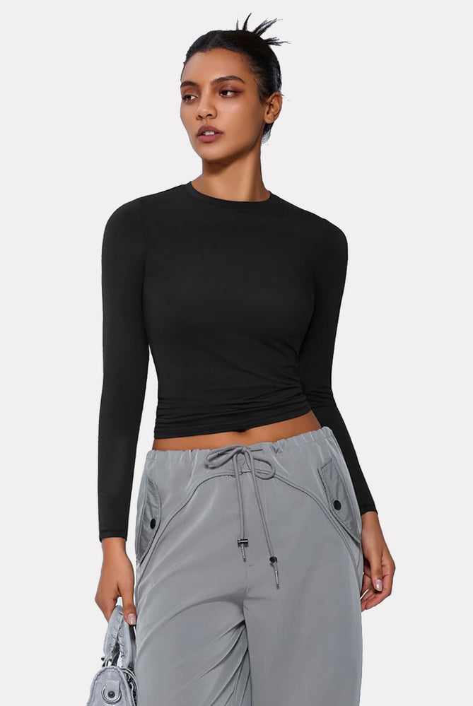 Black double lined long sleeve Y2K top, lightweight and breathable, perfect for loungewear