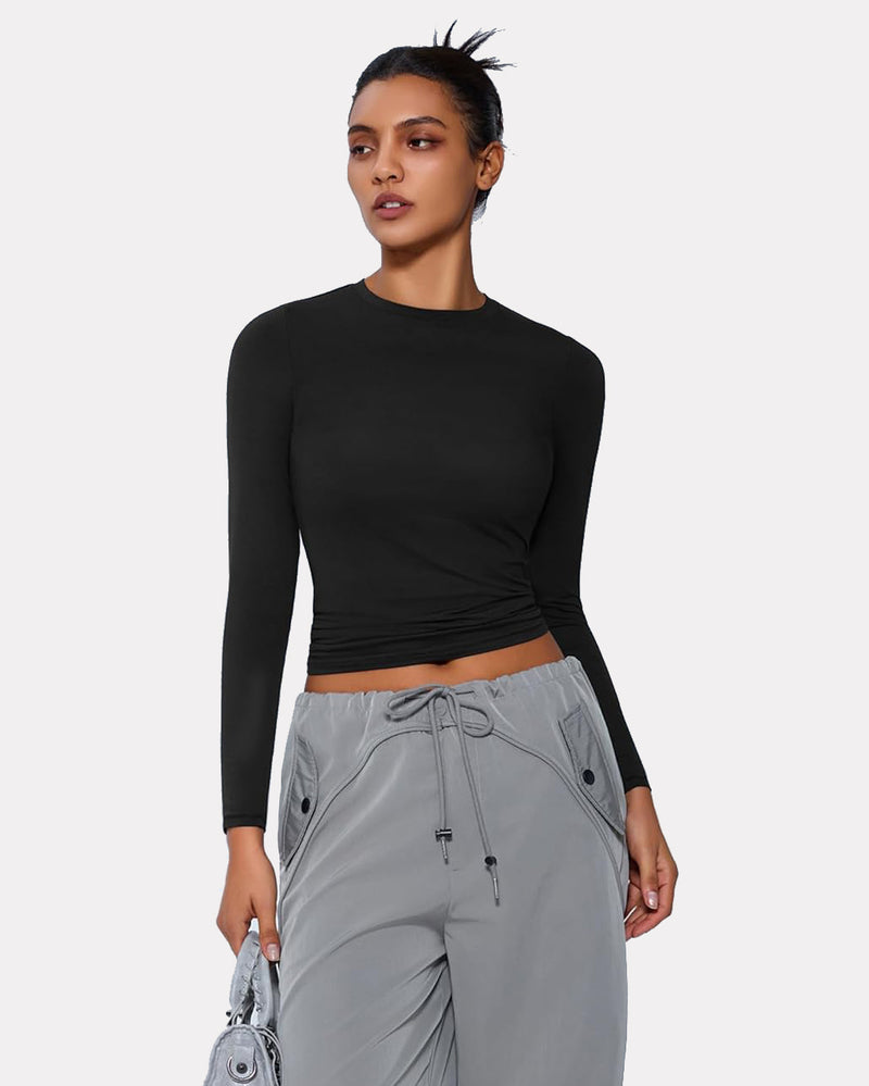 Black double lined long sleeve Y2K top, lightweight and breathable, perfect for loungewear