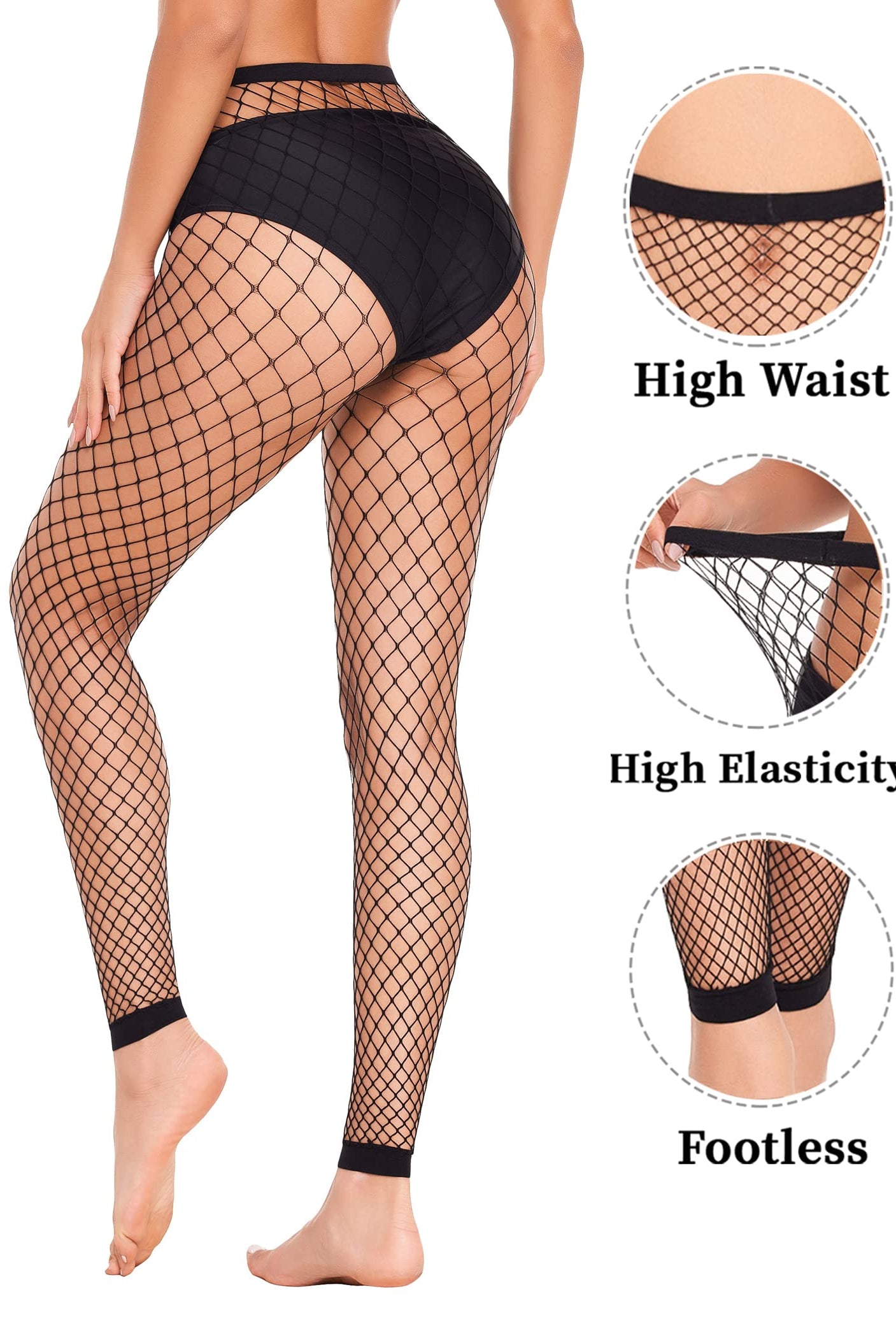 Avidlove black fishnet stockings with high waist, high elasticity, and footless design