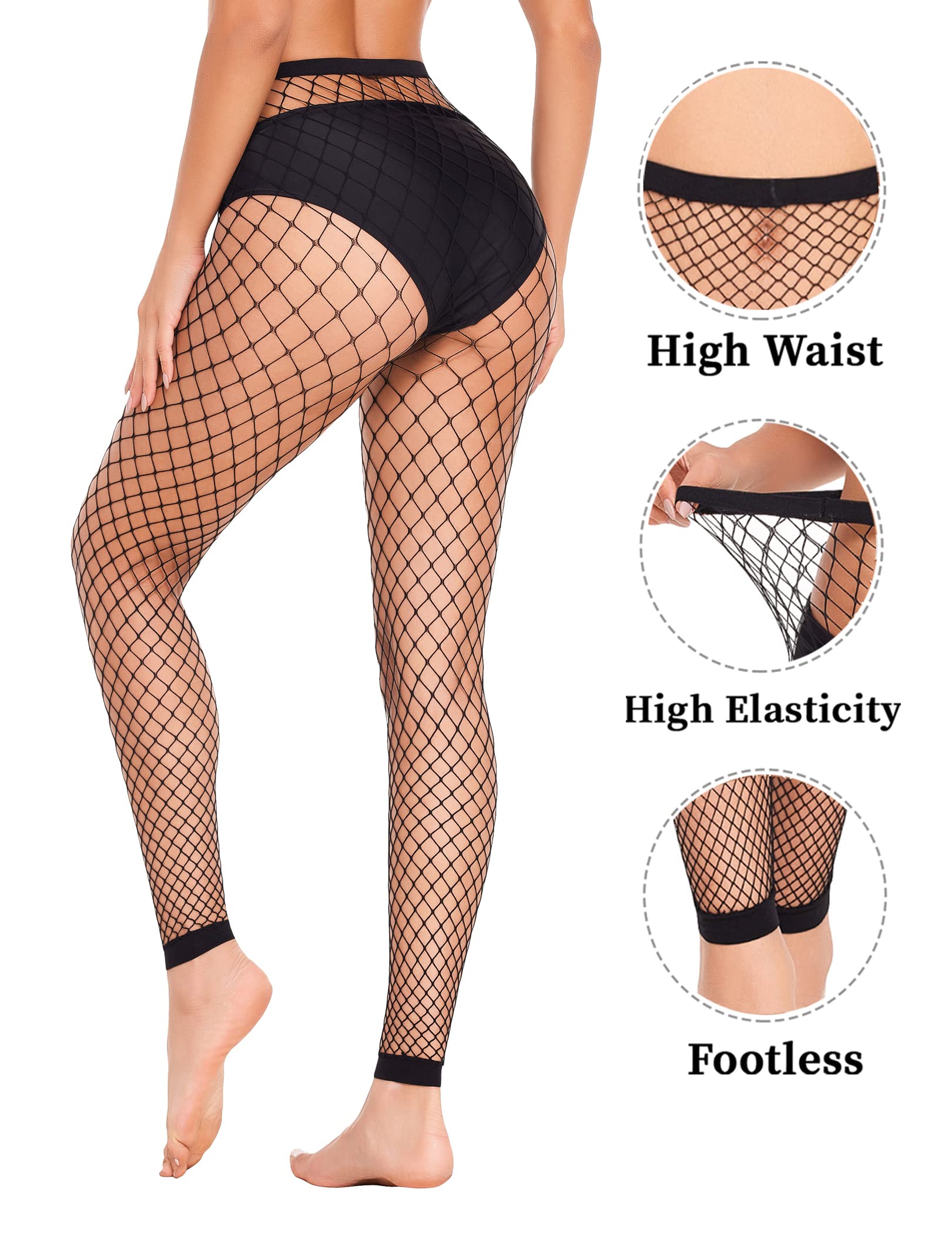Avidlove black fishnet stockings with high waist, high elasticity, and footless design