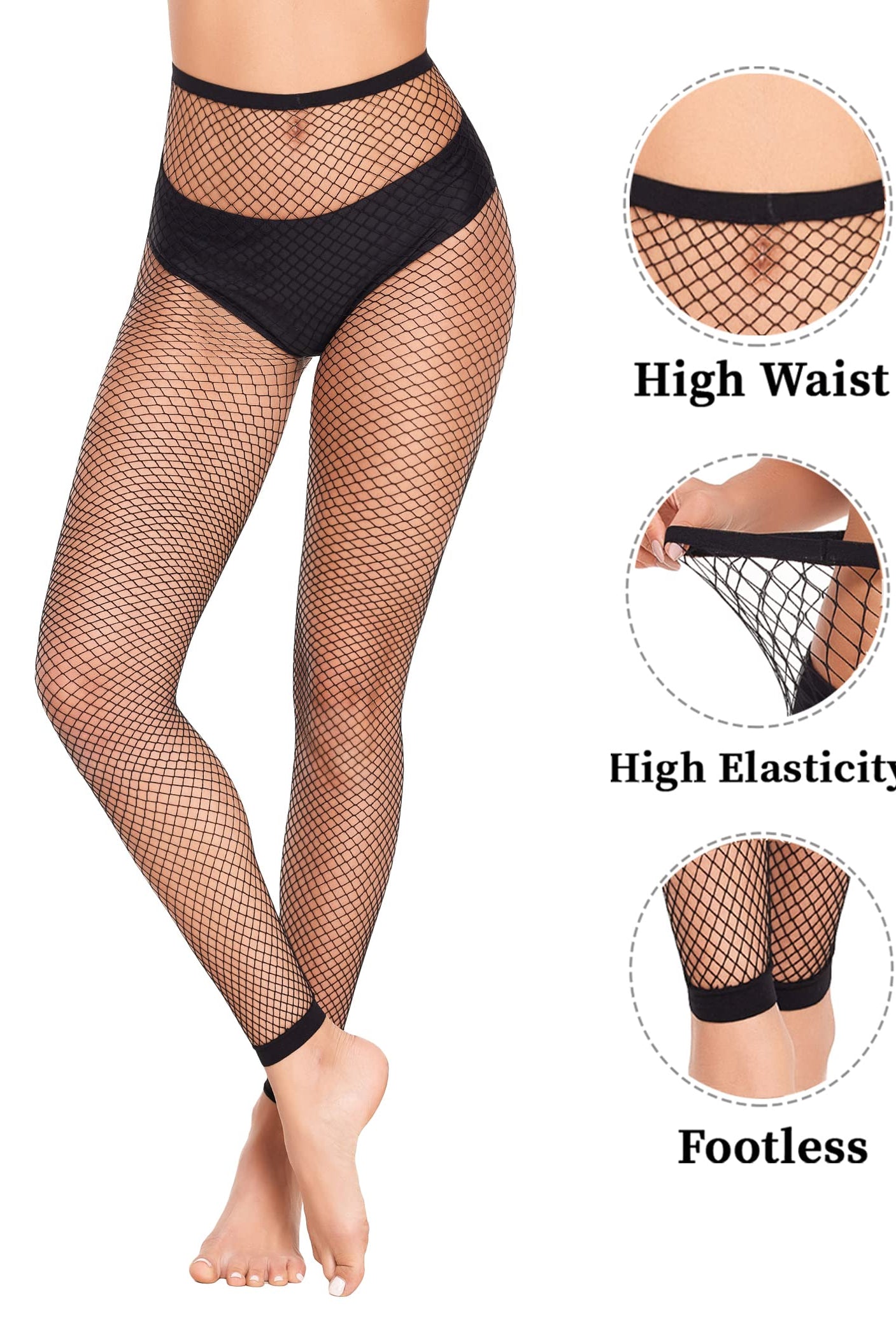 Black Avidlove fishnet stockings, high waist, footless. Sexy, confidence-boosting lingerie.