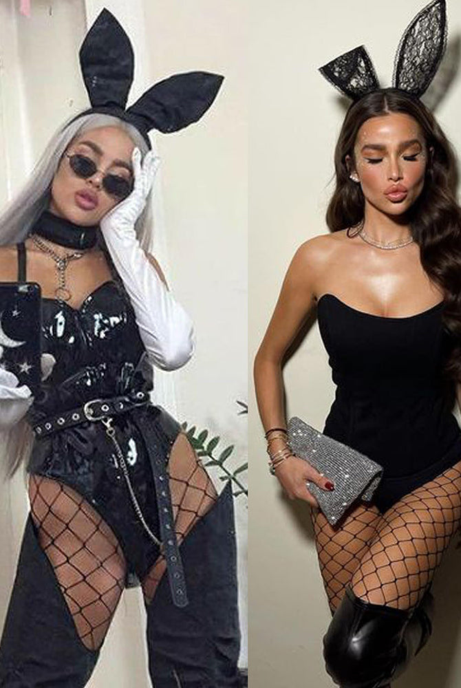 Sexy women in bunny ears and fishnet stockings lingerie. Perfect for a confident and charming look.