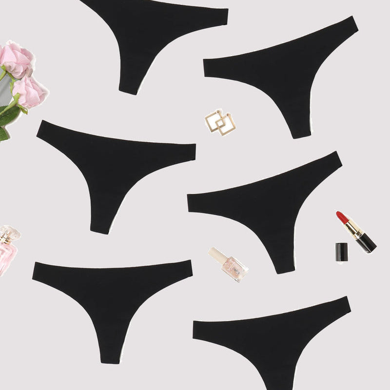 Black seamless thongs, breathable and comfortable. Perfect for no-show wear with low-rise fit.