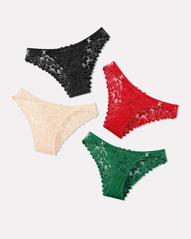 Low Rise Tanga Cheeky Underpants in Black, Red, Green, and Beige Lace, Soft and Breathable