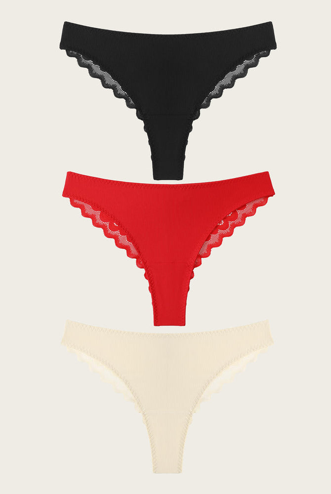 Avidlove Lace No Show Hipster Panties in Black, Red and Cream. Sexy and comfortable lingerie.