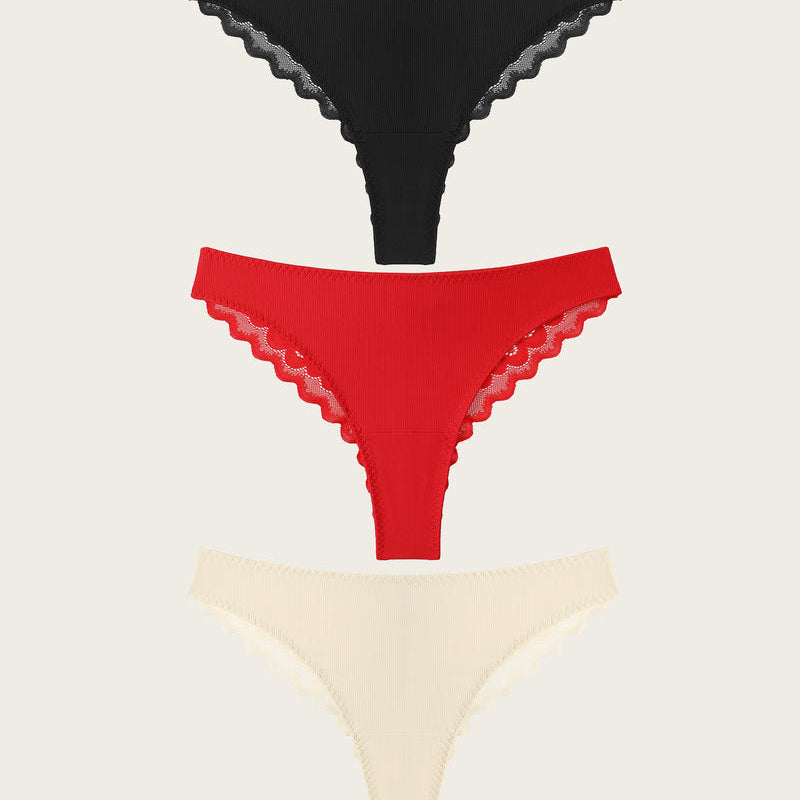 Avidlove Lace No Show Hipster Panties in Black, Red and Cream. Sexy and comfortable lingerie.