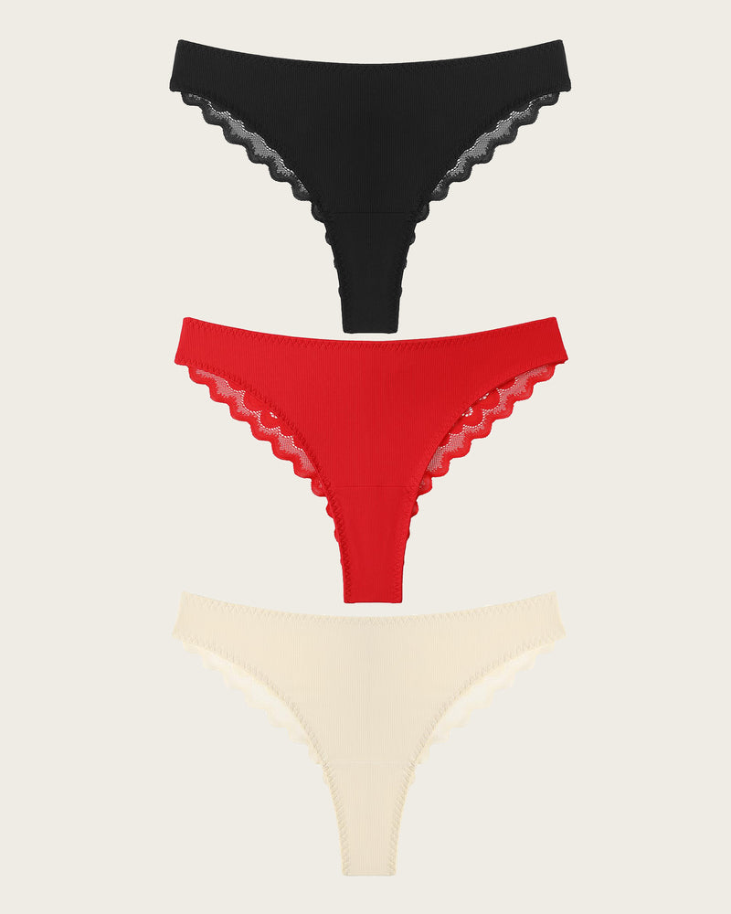 Avidlove Lace No Show Hipster Panties in Black, Red and Cream. Sexy and comfortable lingerie.