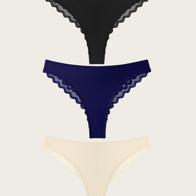 Avidlove no-show hipster panties in black, navy, cream. Soft lace, sexy and comfortable lingerie.